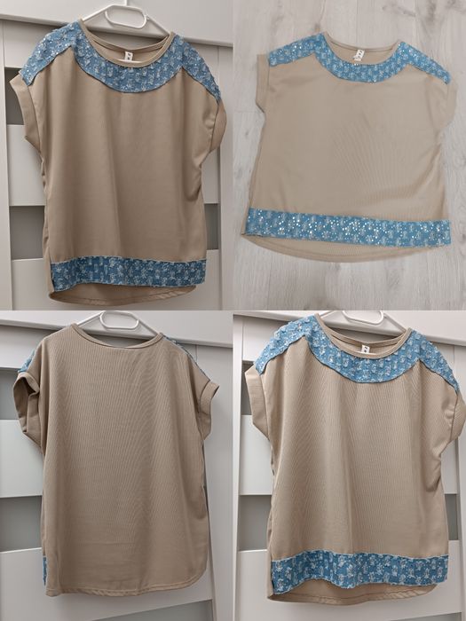 Dres uni na S M L masełko prążek jeans cekiny beż latte