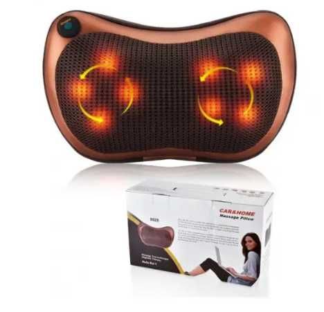 Масажна подушка Massage Pillow QY-8028 роликовий масажер для шиї та спини 8 роликів з підігрівом для дому й автоРоликовий массажер 8028