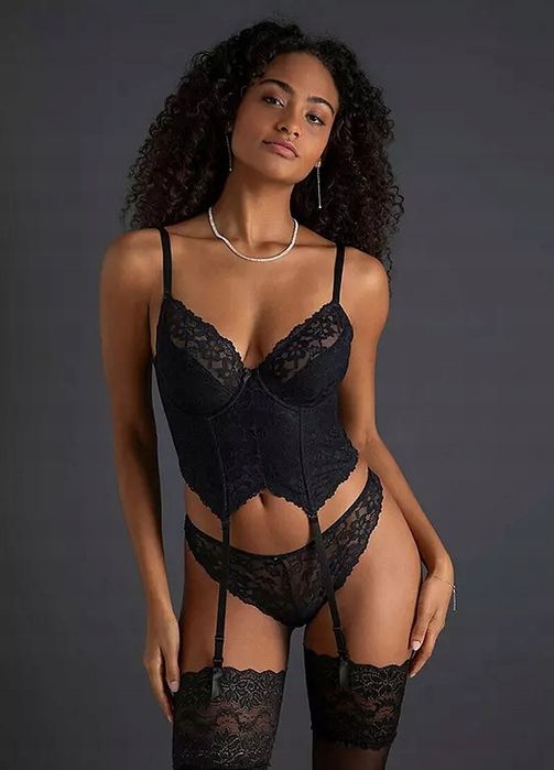 B.P.C czarny gorset usztywniany z odpinanymi paskami do pończoch ^100E