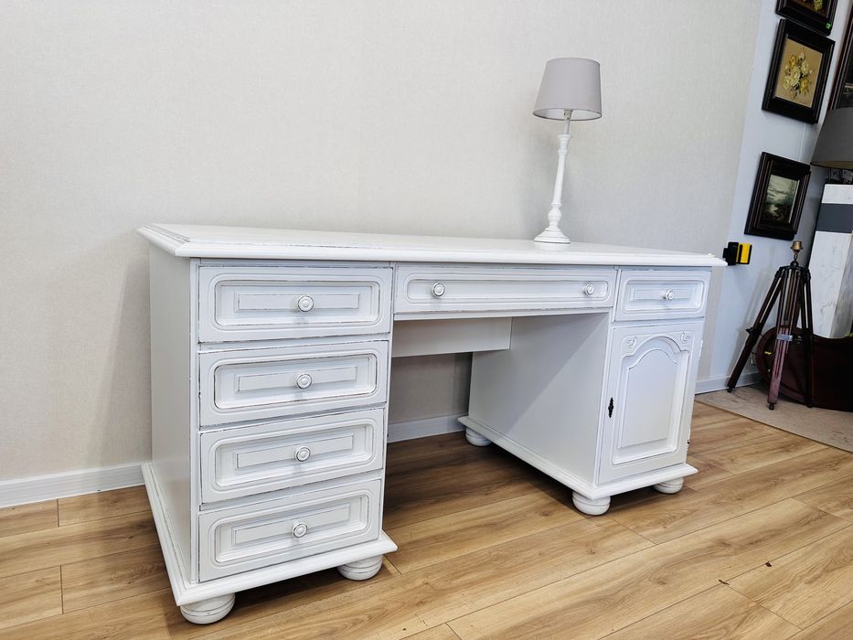 Odrestsurowane, białe biurko dębowe z biblioteczką :)