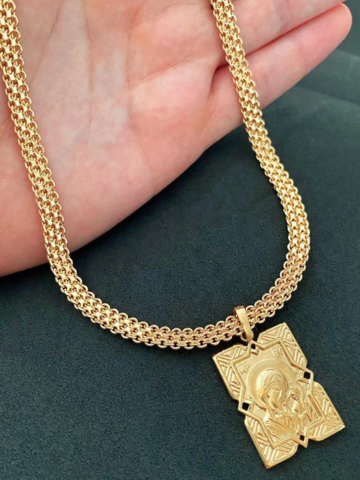 Позолочений Ланцюжок "Плоске Збите Плетіння" + Кулон. Позолота.Цепочка