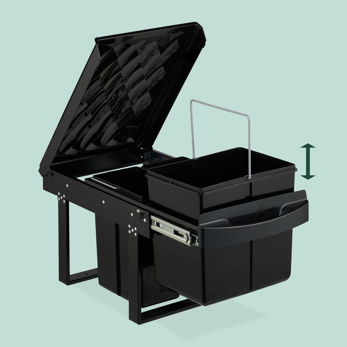 Relaxdays Czarny wysuwany kosz segregacyjny 40 cm – 20L + 2×10L