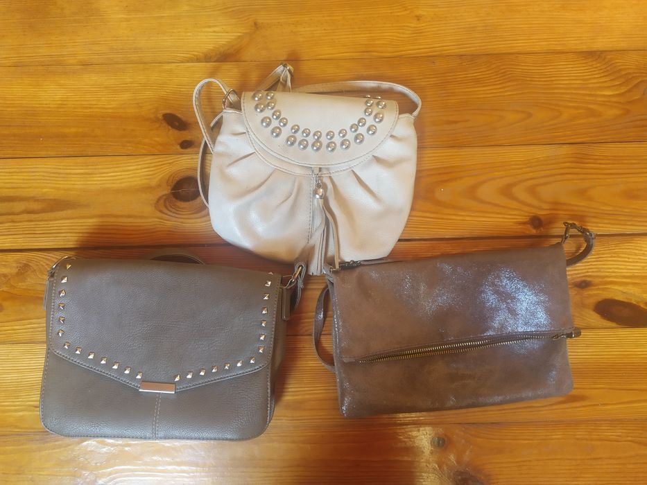 Torebka listonoszka komplet beż brąz chwost