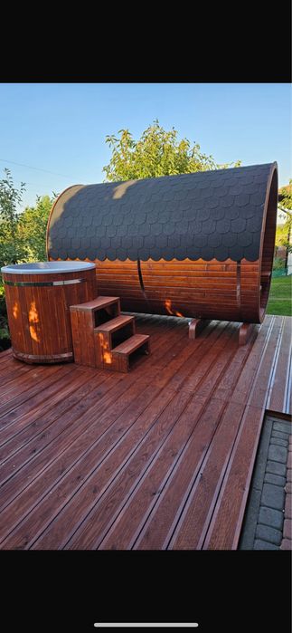 SAUNA ogrodowa + Przedsionek + Beczka do chłodzenia