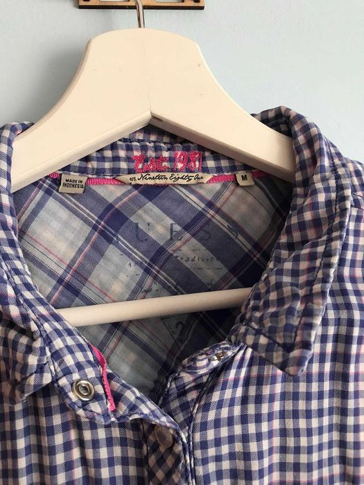 Bluzka koszulowa w kratkę koszula na długi rękaw GUESS rozmiar M