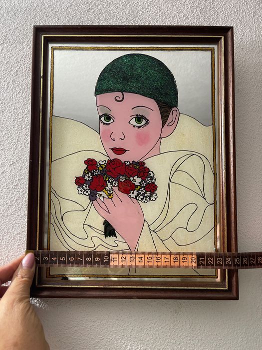 Quadro com Pierrot pintura a vidro