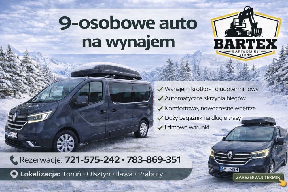 Wynajem NOWEGO BUSA, 9-osobowy Automat 170 KM