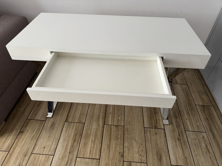 Toaletka lakierowana biała 120x55, biurko z szufladą