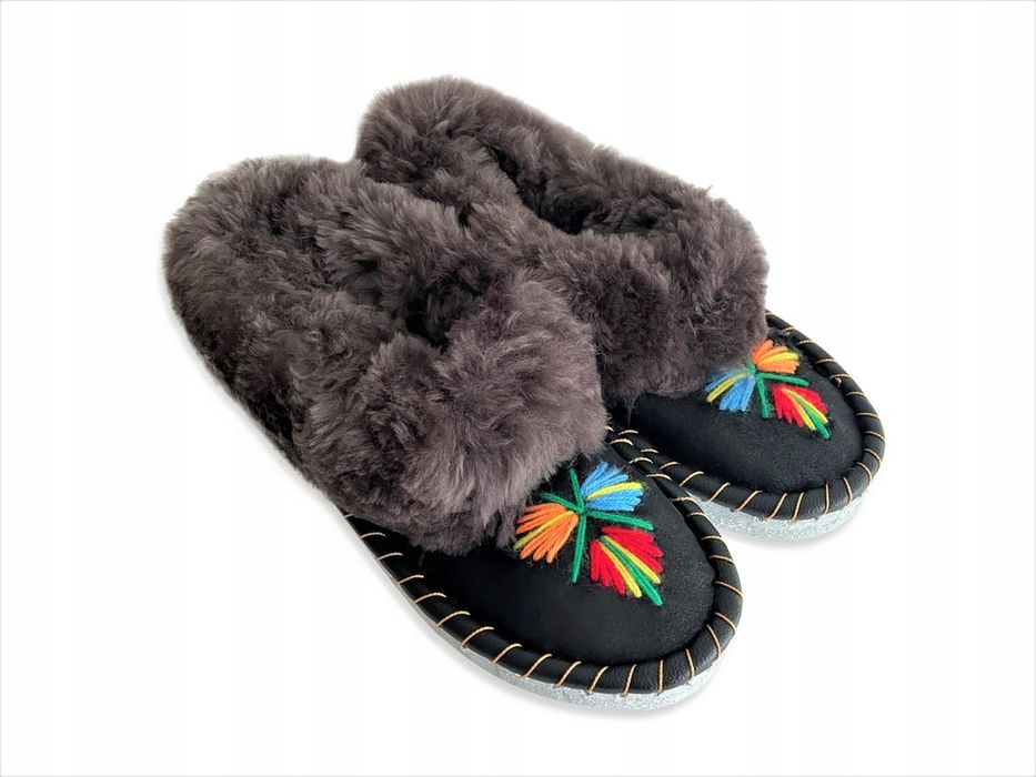 Ciepłe Kapcie Pantofle Damskie Góralskie Bambosze Wełniane ROZM 35-42