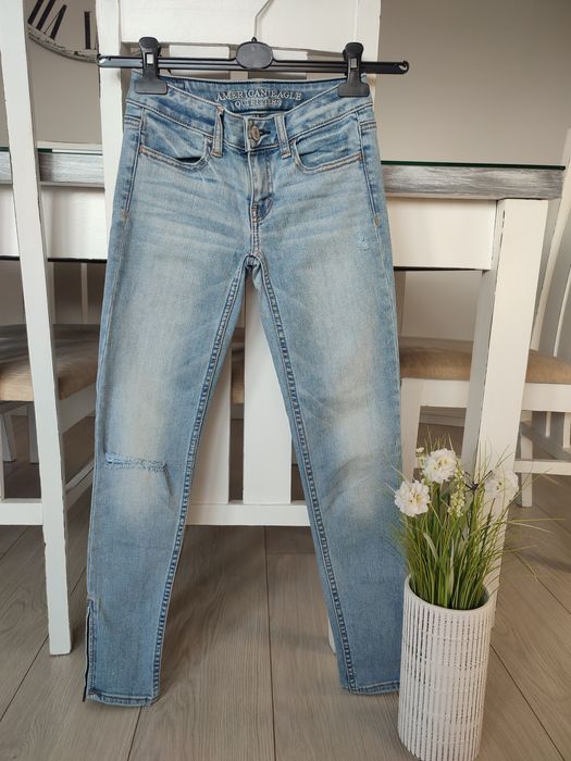 Dopasowane jeansy rurki damskie skinny denim super stretch American XS