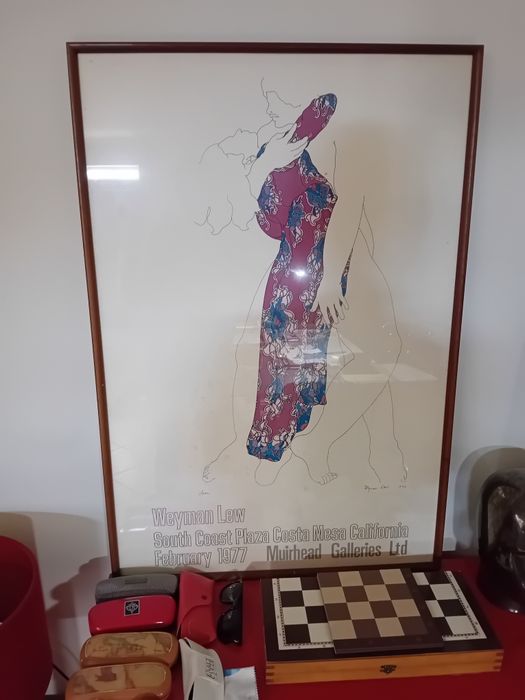 Quadro original, artista Weyman Lew, obra de 1976, medidas, moldura em madeira, medidas: 99cm altura 67cm largura