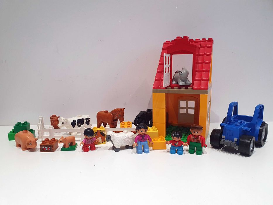 Lego DUPLO 4974 stajnia + 4665 farma traktor koń krowa owca płytka