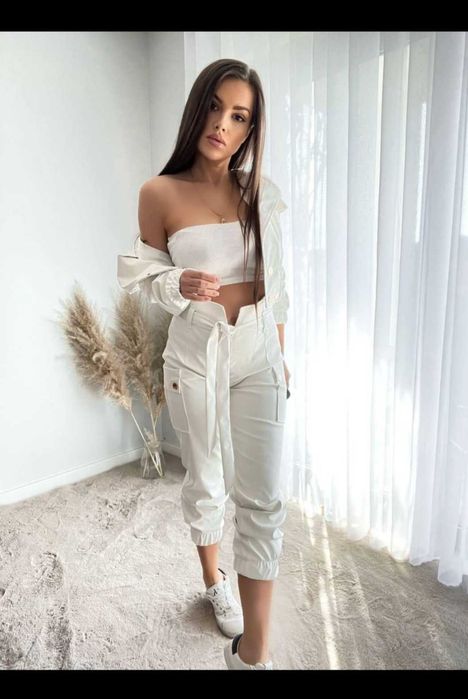 Spodnie bojówki eco skóra