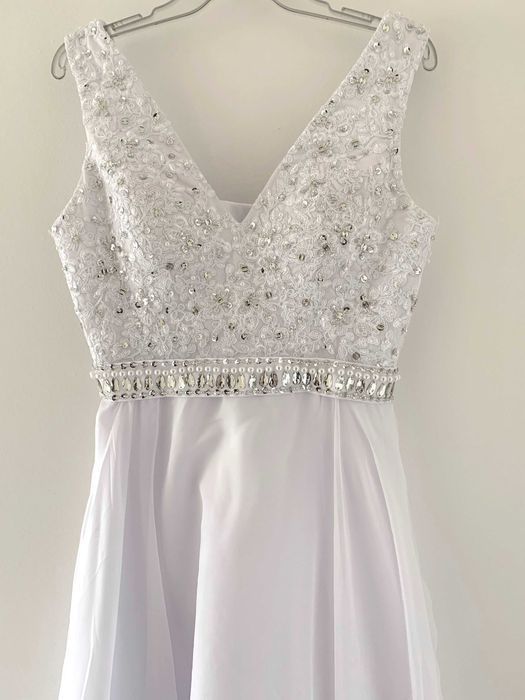 Suknia ślubna #42 wiązana koronka koraliki perełki rozmiar 36 S