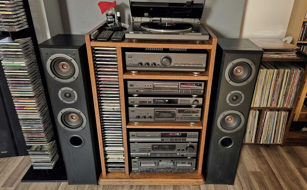 Duża wieża Technics 9 elementów 2 piloty +metalowy stojak na 70 płyty+