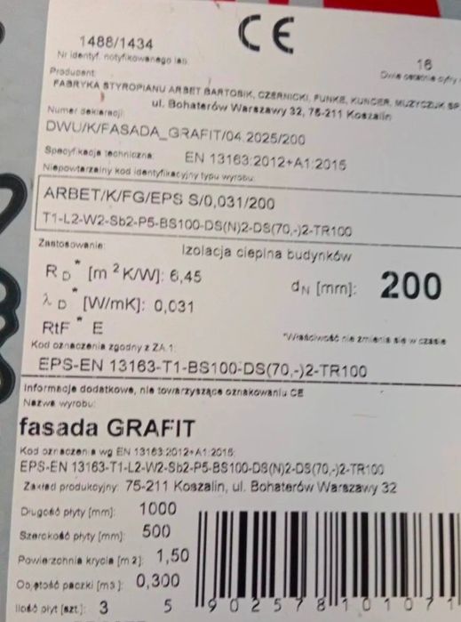 Styropian arbet grafitowy 20cm wspólczynik 0.031