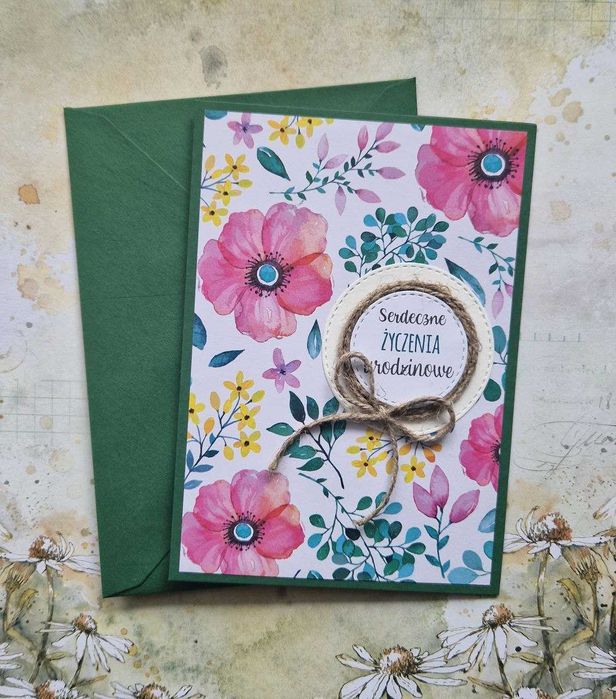 Kartka urodzinowa do koperty, ręcznie robiona
