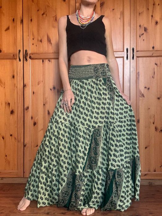 Spodnica maxi boho falbany Indie upcykling
