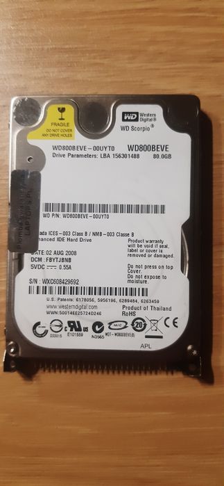 Dysk twardy WD Scorpio WD800BEVE 2.5 cala IDE 80 GB