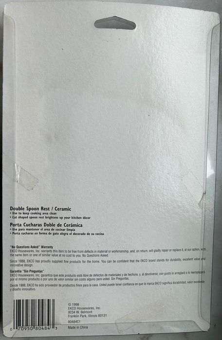 EKCO Ceramic Double Spoon Rest Gatos (Novo e Selado) Descanso Colheres