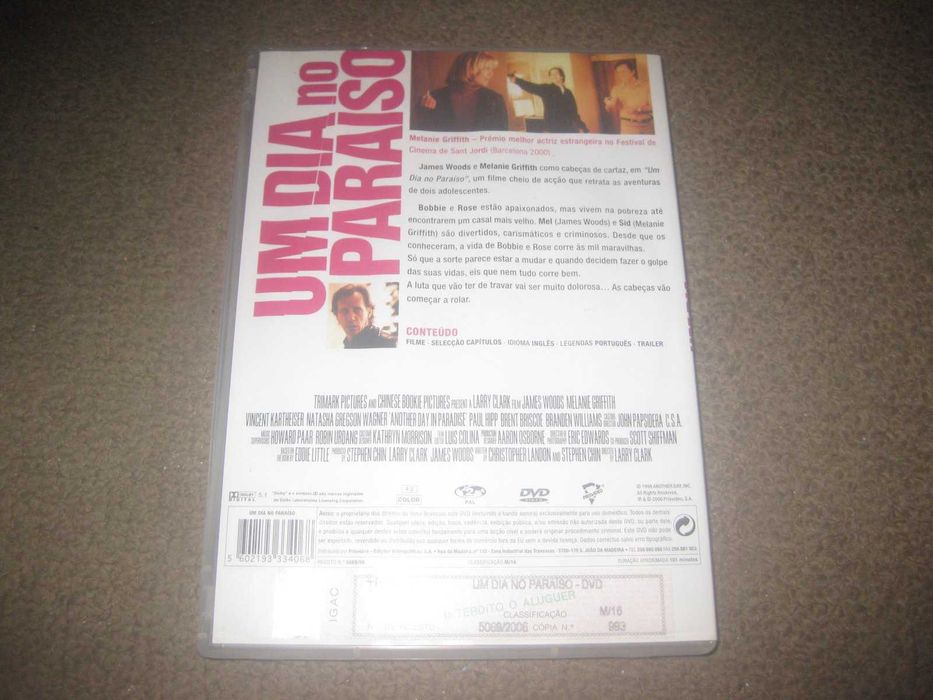 DVD "Um Dia No Paraíso" com James Woods/Raro!