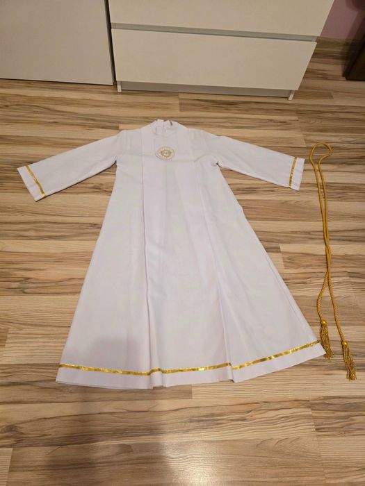 Alba Komunijna Asga Długa Uniwersalna 128cm Rozmiar 6 Biała Sznurek!!