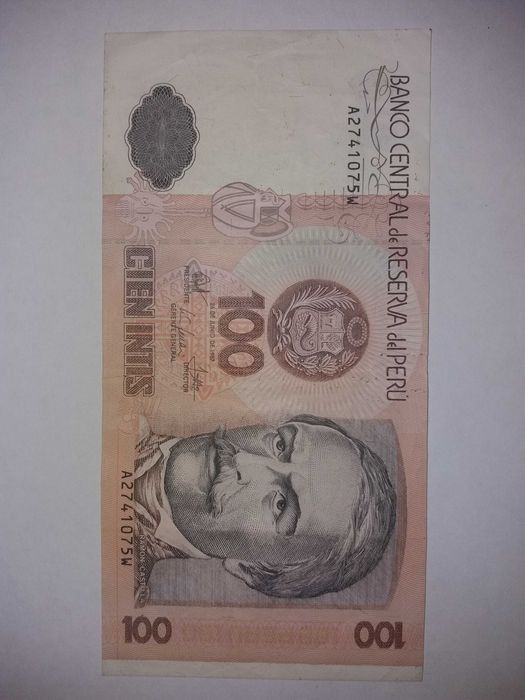 Продаю купюру в 100 Инти Перу 1987 года выпуска.