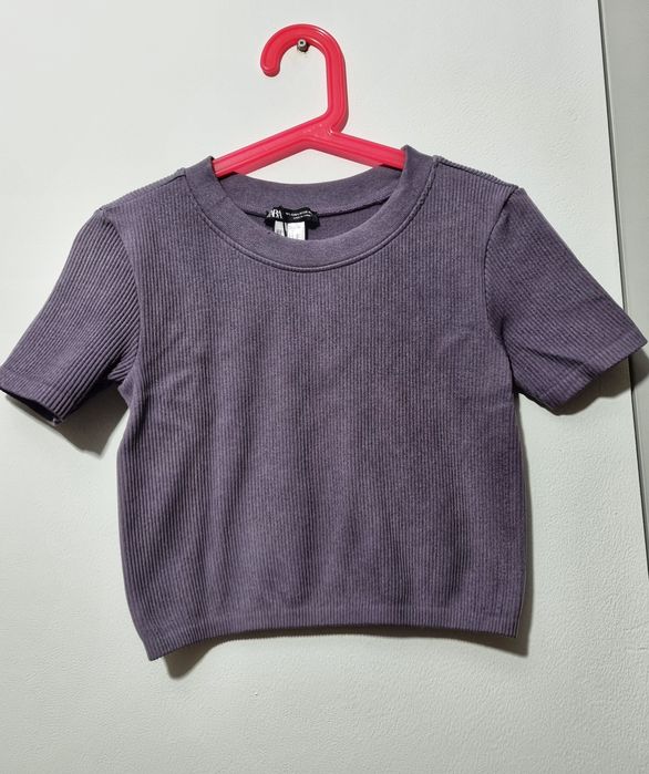 Fioletowy Crop top, Prążek, Zara, r. 40 ( L ) nowa bez metki