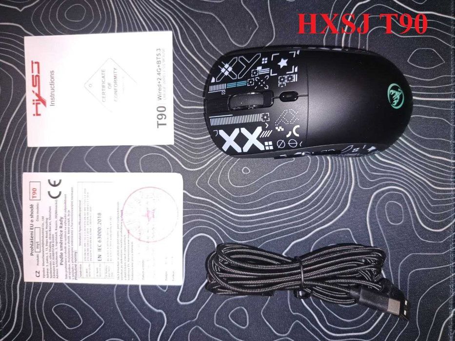 АКЦІЯ! СУПЕР ЦІНА! Бездротова Акумуляторна Ігрова мишка HXSJ T90, T90 Pro (з док станцією) RGB Игровая мышка , мышь Блютуз Bluetooth