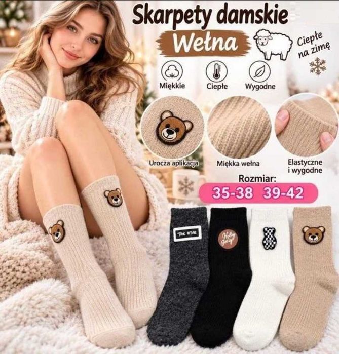 KASZMIROWE skarpety damskie super ciepłe 4pary 35-38