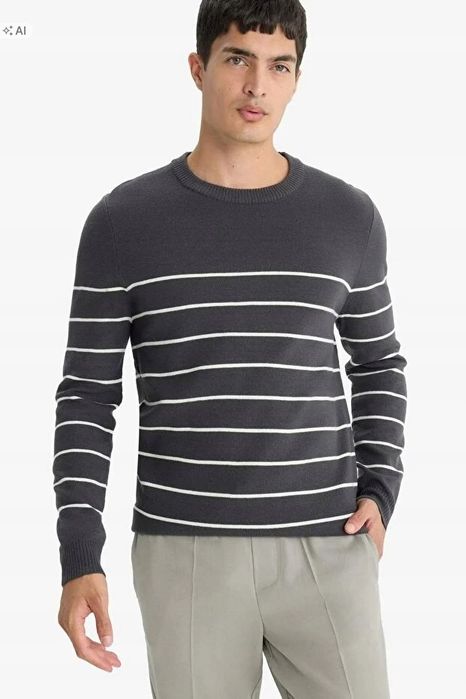 Defacto męski sweter pleciony w paski w stylu minimalistycznym xxl 5ia
