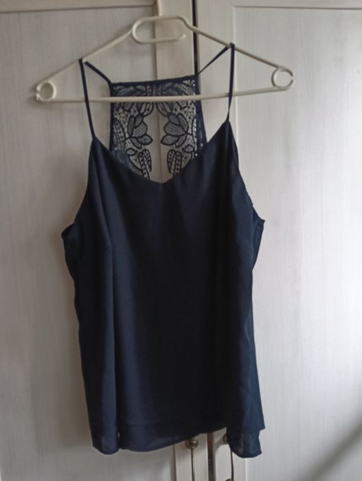 Granatowa elegancka bluzka z haftem 42 44 XL XXL