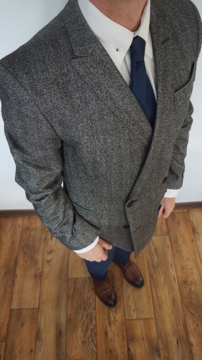 Marynarka dwurzędowa Karl Lagerfeld 48 Szary Grafit Jodełka Wełna