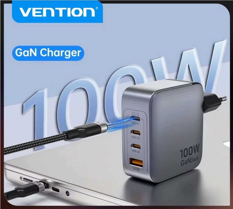 Vention 100W GaN Kit 4 порта Type-C + USB-A мощное зарядное устройство