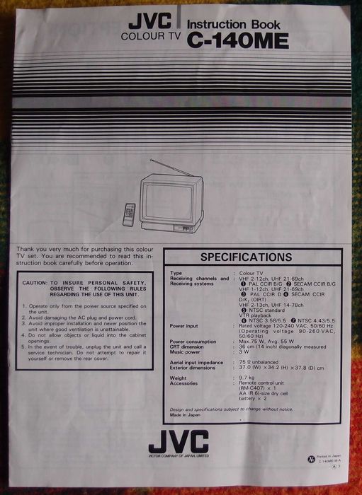 Телевизор JVC C-140ME .Made in Japan