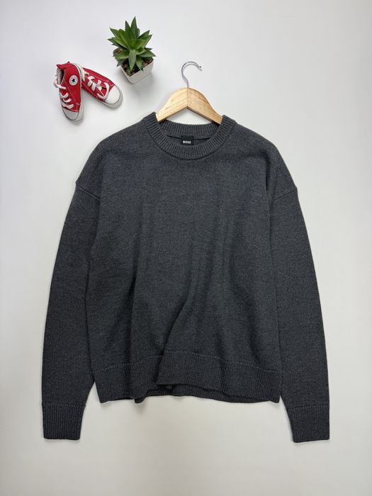Свитер джемпер толстовка BOSS Hugo Boss Amador Mens Lambswool Crew Neck Sweater Gray Knit size M, L