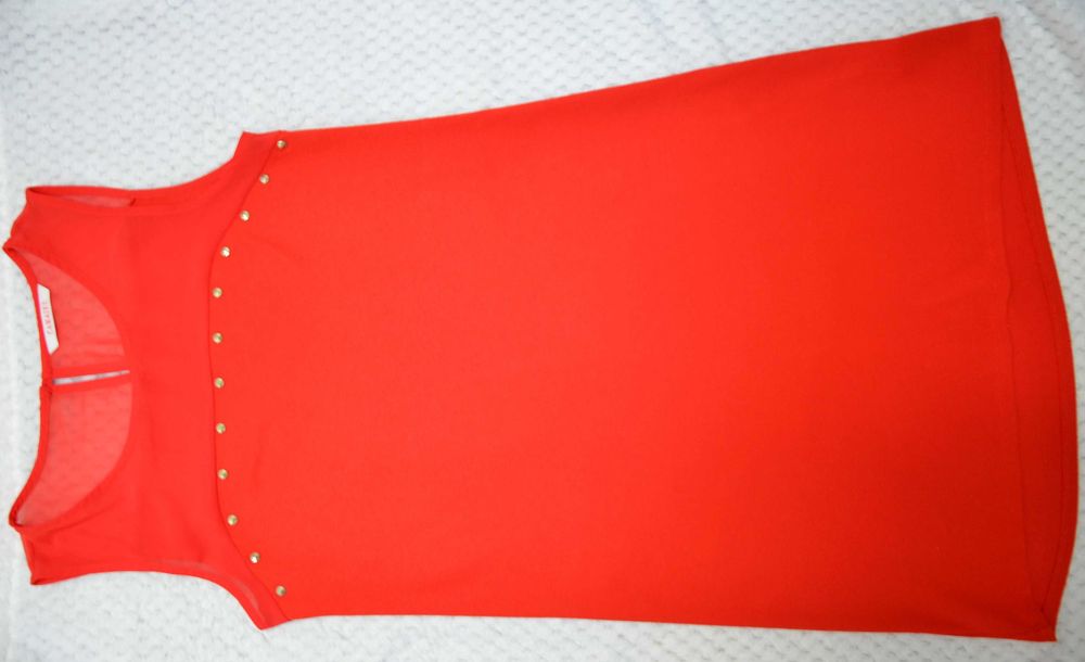 Camaïeu - mocno czerwona sukienka letnia, szyfonowe wstawki