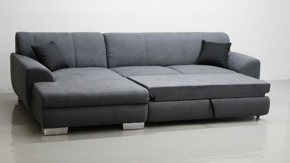 TŁB Narożnik z funkcją spania popielaty kolor rozkładana rogówka sofa