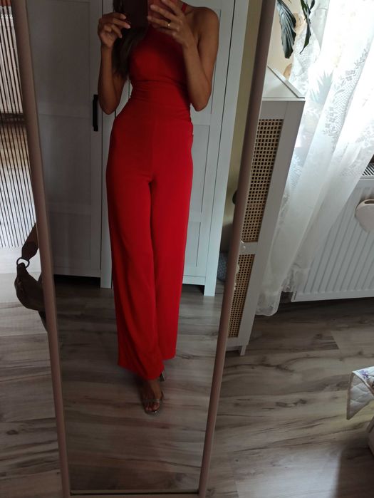 Kombinezon czerwony elegancki kobiecy długi XS odkryte plecy