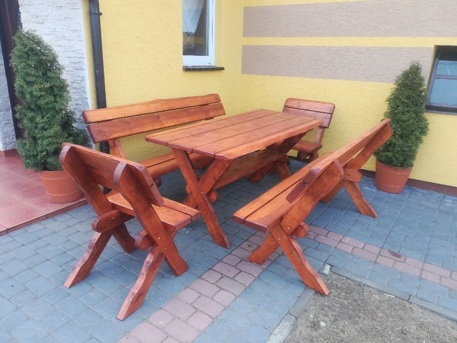 Meble ogrodowe olcha  (2x ławka stół)