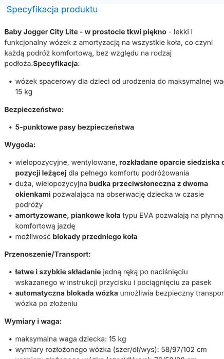 Wózek spacerowy baby jogger city lite