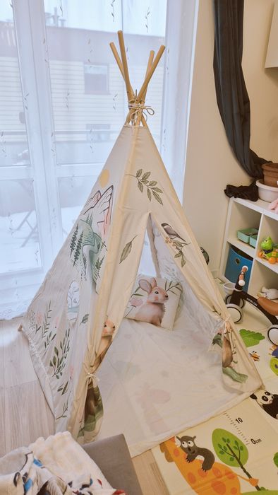 Namiot tipi dla dziecka – wigwam do zabawy | motyw leśny | stan bardzo