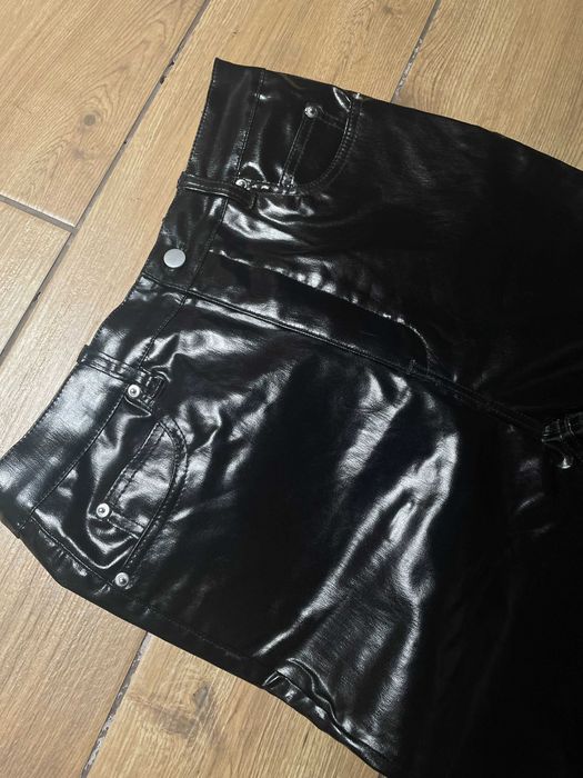 Black Glossy Faux Leather Flared Pants XL
