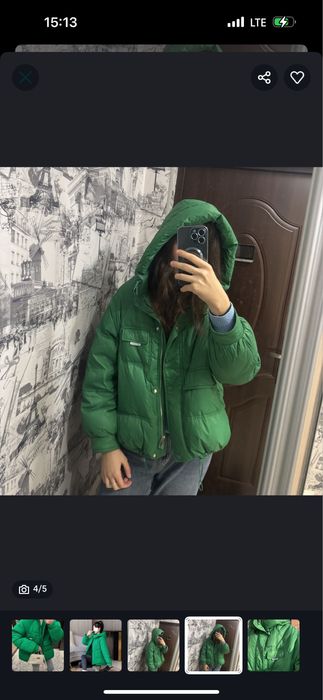 Зелений об’ємний пуховик, курточка на весну