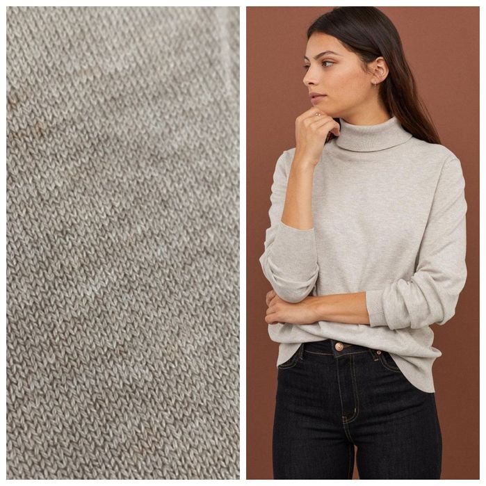 H&M XL klasyczny cienki sweterek z golfem na wiosnę beżowy