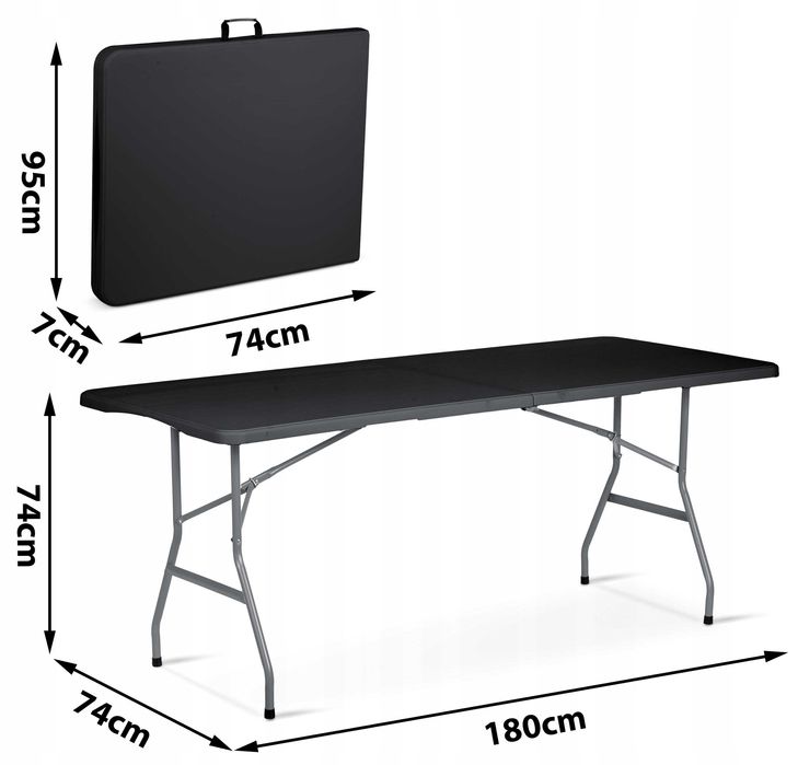 STÓŁ CATERINGOWY bankietowy ogrodowy składany 180 cm czarny - PROMOCJA
