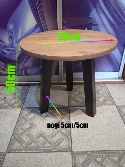 STOLIK kawowy niski 50cm średnica 50cm dąb craft złoty czarne nogi