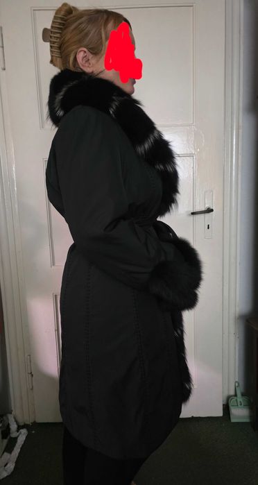 Kurtka parka, płaszczyk z futrem z lisa, jak nowa