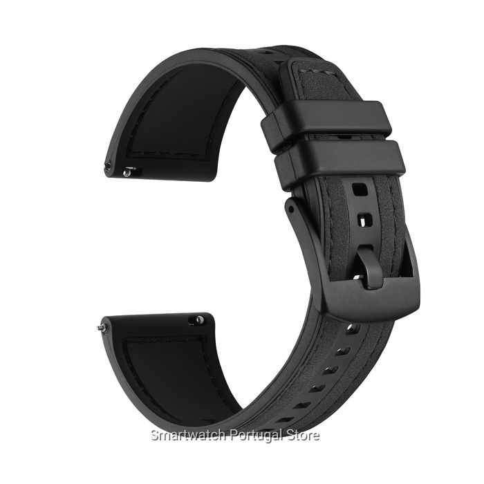 Bracelete 22mm em silicone e Pele (Nova) Preta