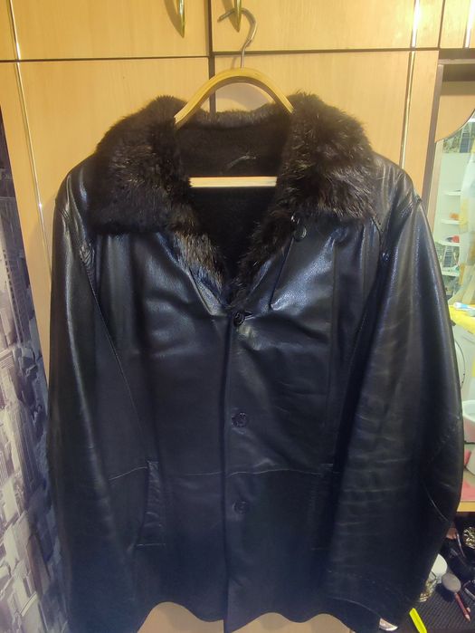 Кожаная дублёнка с мехом бобра. Обмен
